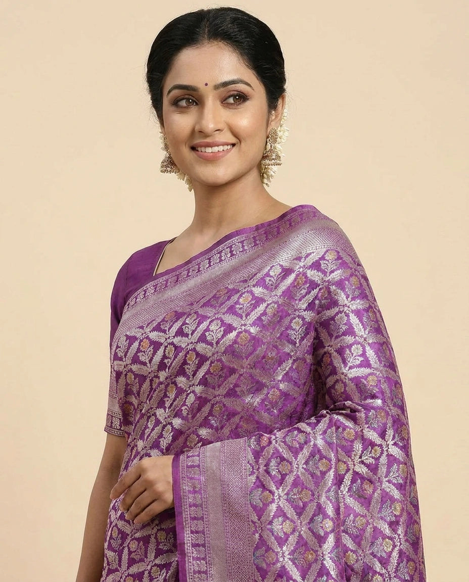 Crepe Khaddi Banarasi Saree with Woven Diamond Motifs - Rangoli India