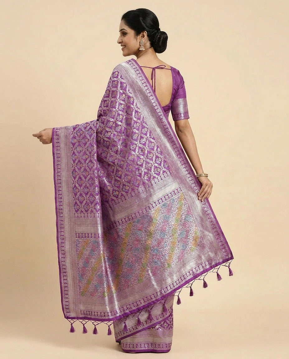 Crepe Khaddi Banarasi Saree with Woven Diamond Motifs - Rangoli India