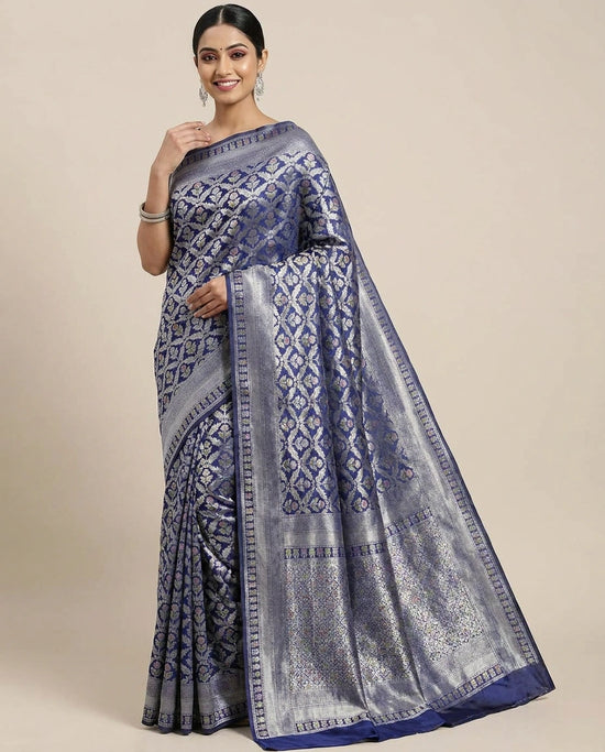 Crepe Khaddi Banarasi Saree with Woven Diamond Motifs - Rangoli India