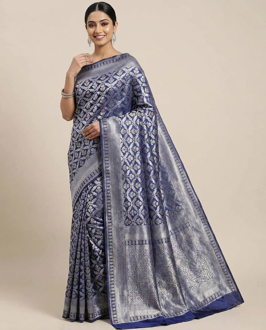 Crepe Khaddi Banarasi Saree with Woven Diamond Motifs - Rangoli India