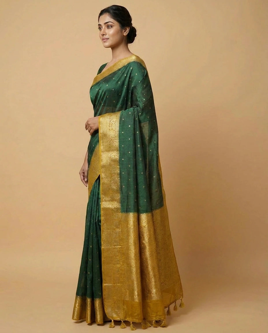 Dots Banarasi Dola Silk Saree with Woven Zari Jacquard Border - Rangoli India