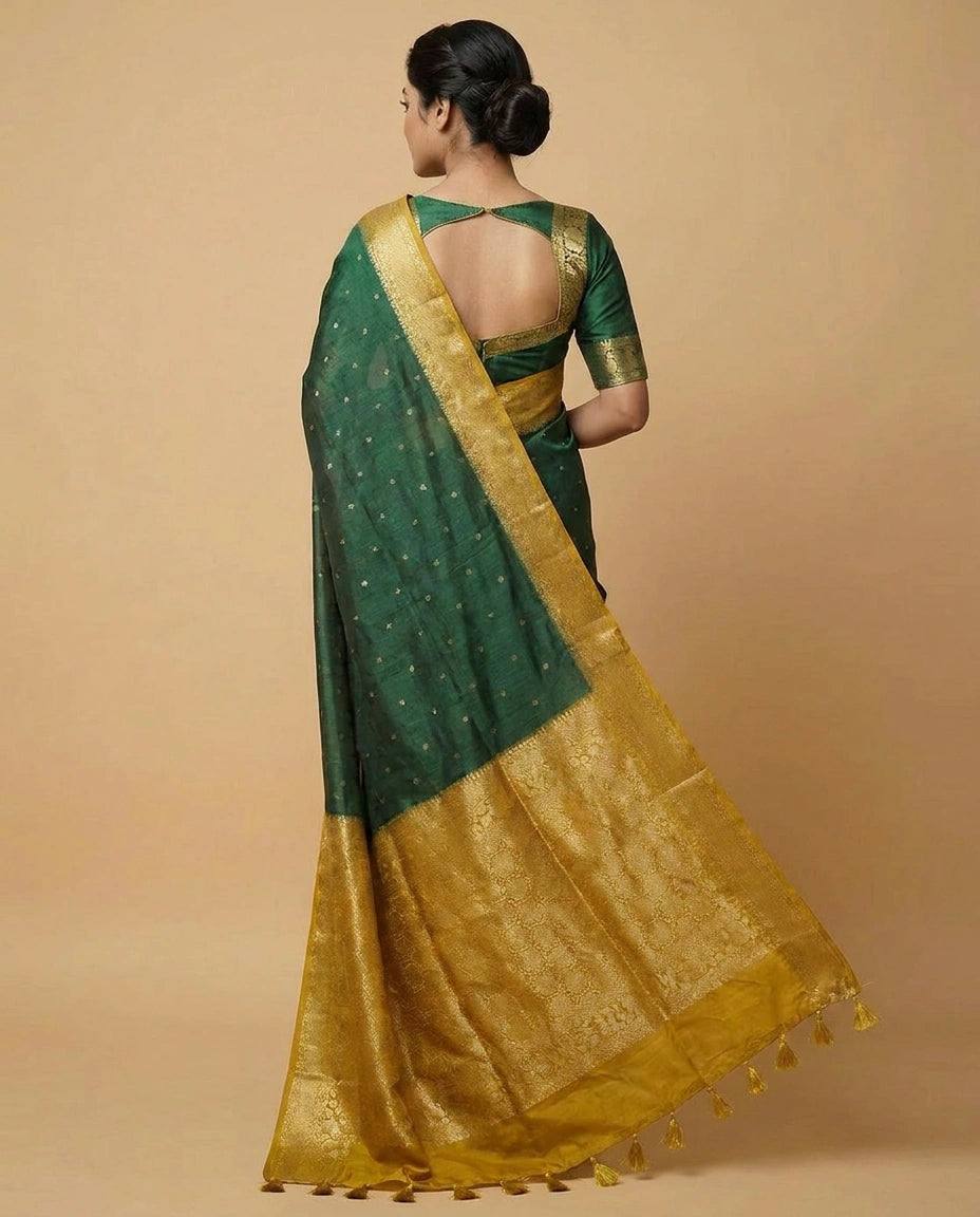 Dots Banarasi Dola Silk Saree with Woven Zari Jacquard Border - Rangoli India