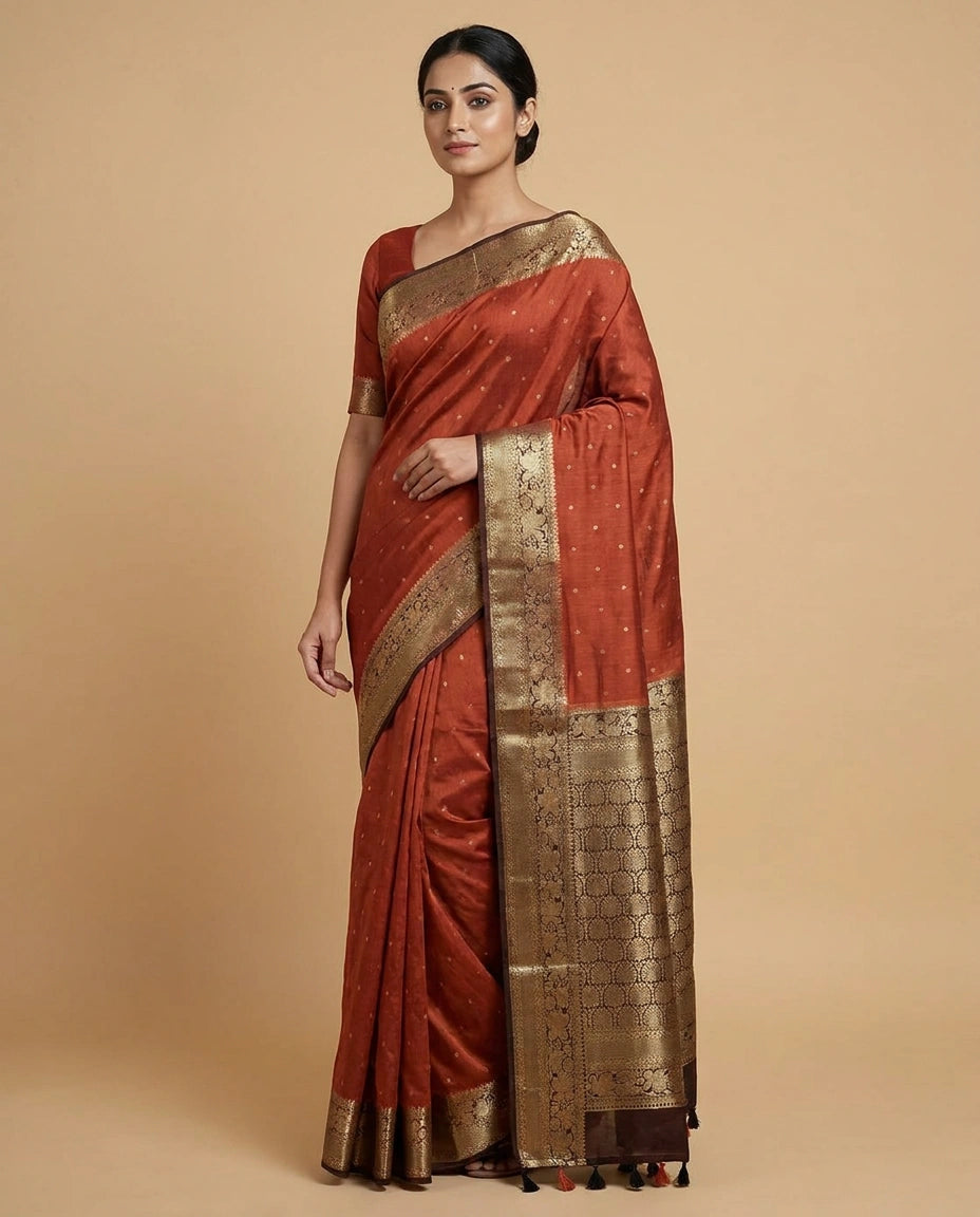 Dots Banarasi Dola Silk Saree with Woven Zari Jacquard Border - Rangoli India