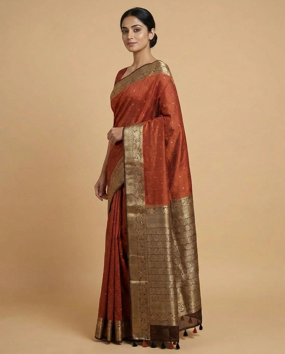 Dots Banarasi Dola Silk Saree with Woven Zari Jacquard Border - Rangoli India