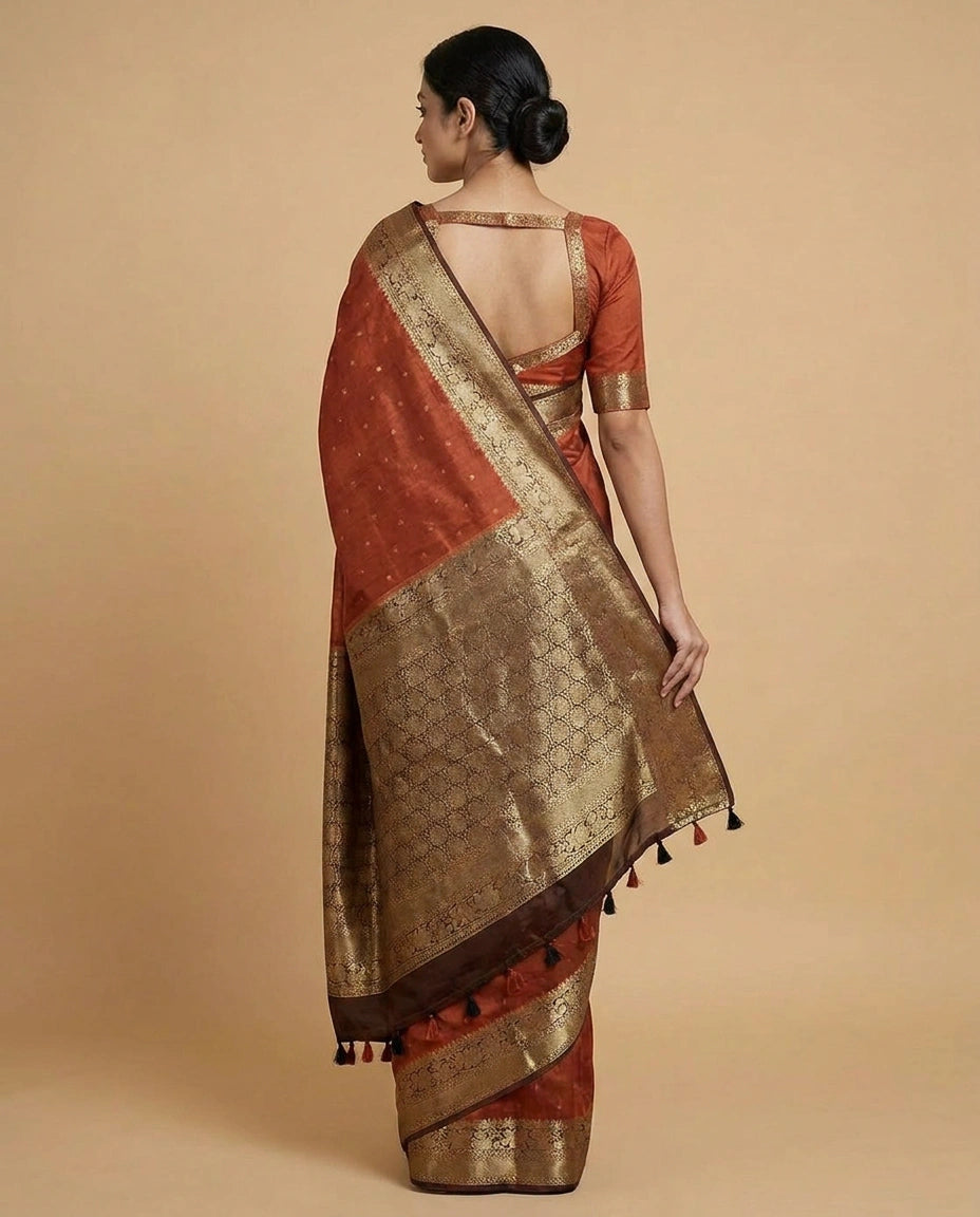 Dots Banarasi Dola Silk Saree with Woven Zari Jacquard Border - Rangoli India