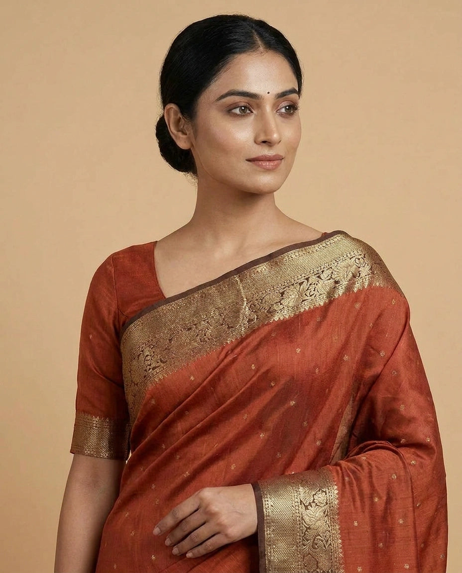 Dots Banarasi Dola Silk Saree with Woven Zari Jacquard Border - Rangoli India
