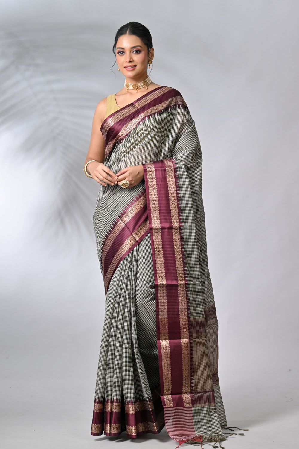 Black & Wine Cotton Sarees