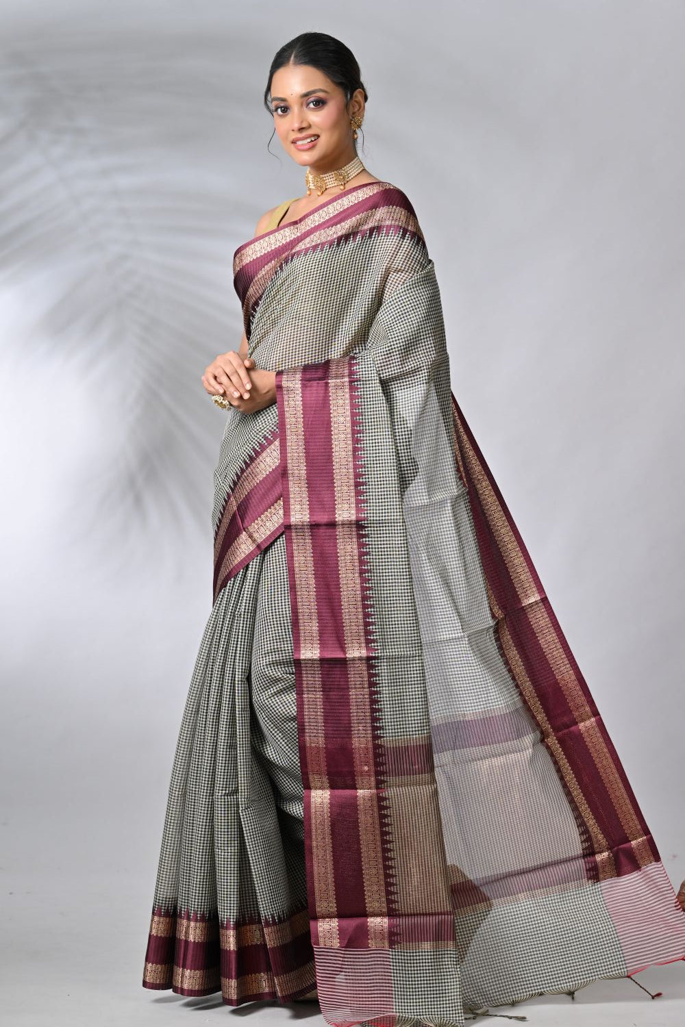 Black & Wine Cotton Sarees