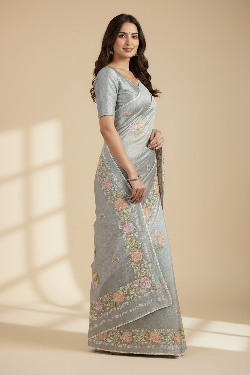Handcrafted Tussar Silk Embroidery Saree - Rangoli Sarees