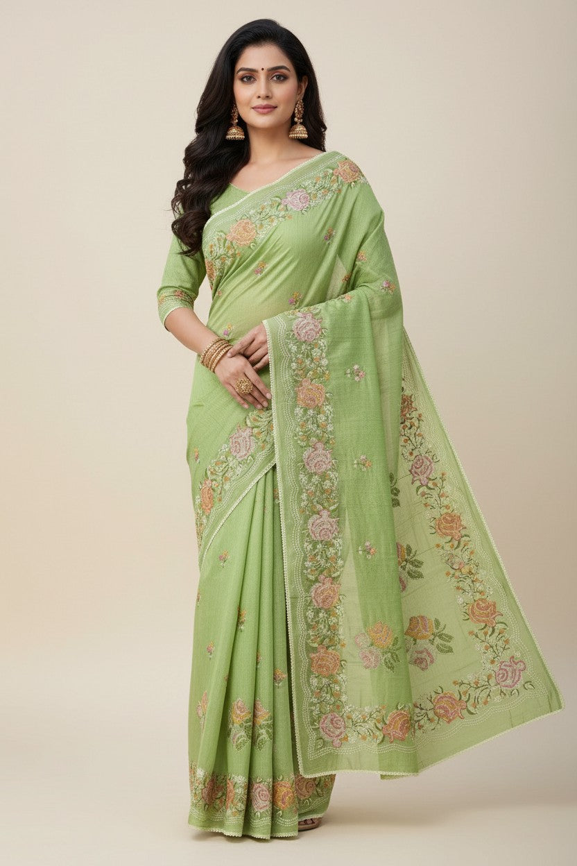 Handcrafted Tussar Silk Embroidery Saree - Rangoli Sarees