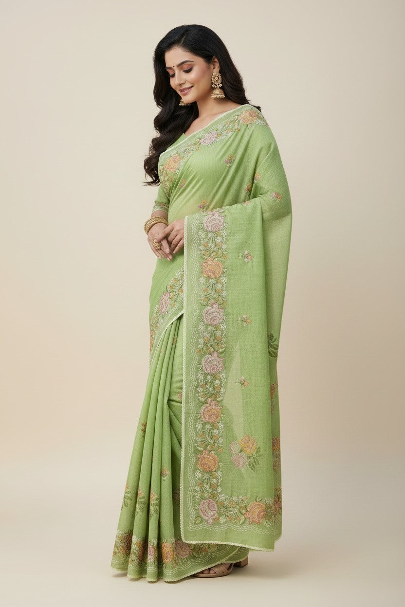 Handcrafted Tussar Silk Embroidery Saree - Rangoli Sarees