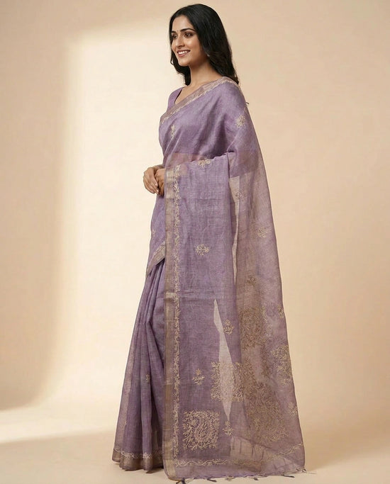 Linen Tissue Designer Saree - Rangoli India