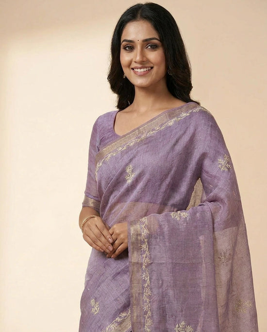 Linen Tissue Designer Saree - Rangoli India