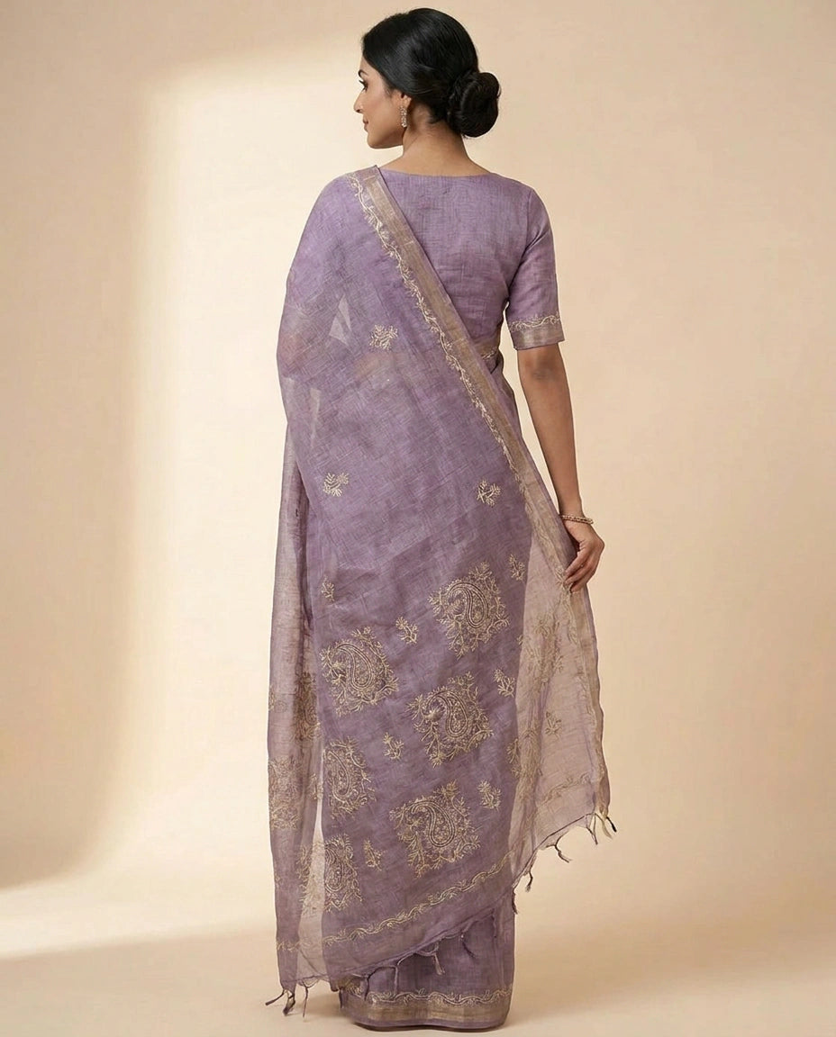 Linen Tissue Designer Saree - Rangoli India
