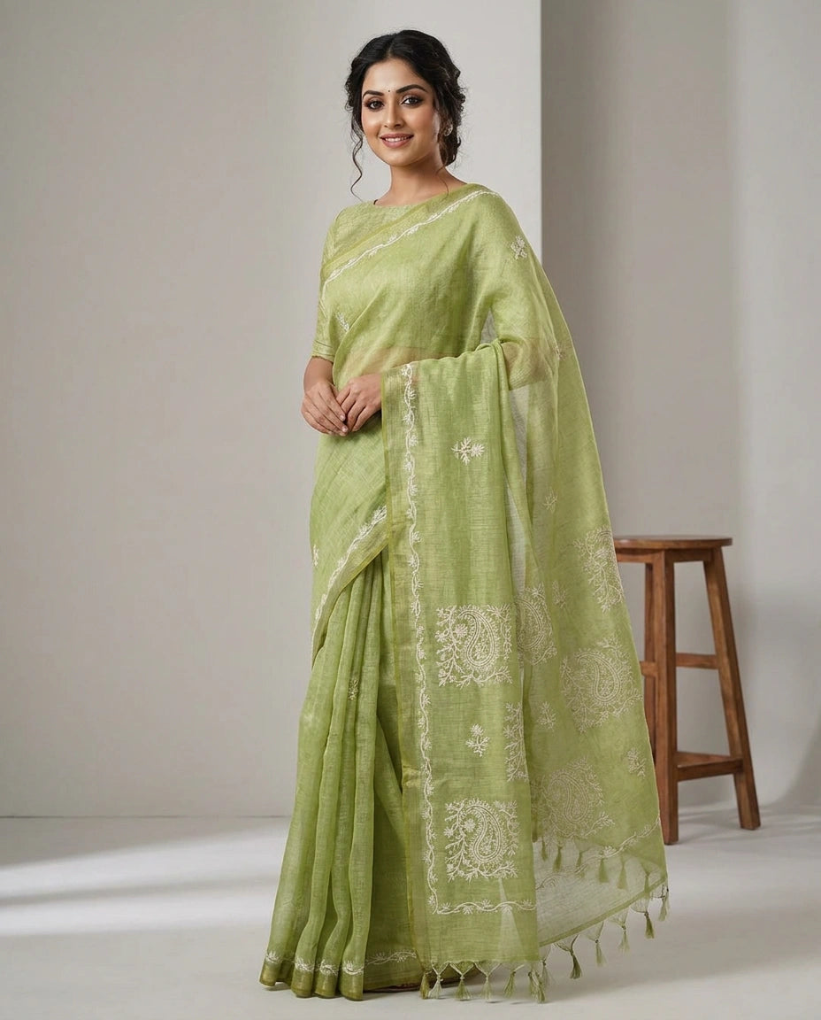 Linen Tissue Designer Saree - Rangoli India