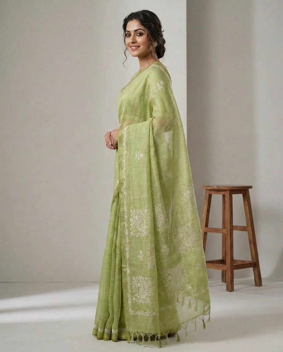 Linen Tissue Designer Saree - Rangoli India