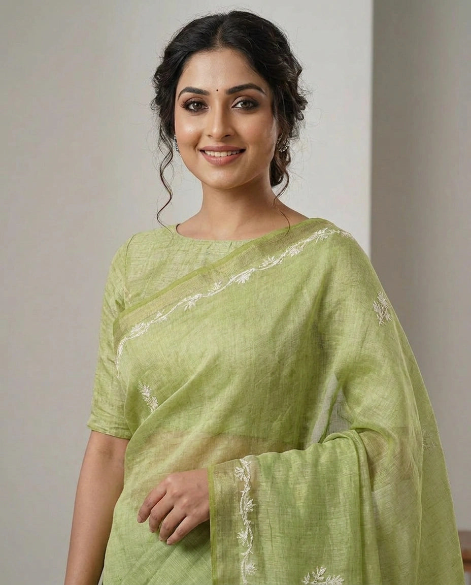 Linen Tissue Designer Saree - Rangoli India
