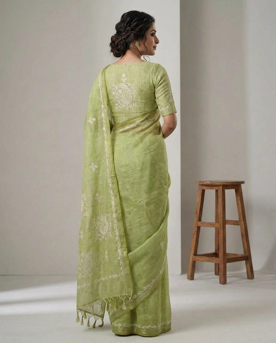 Linen Tissue Designer Saree - Rangoli India