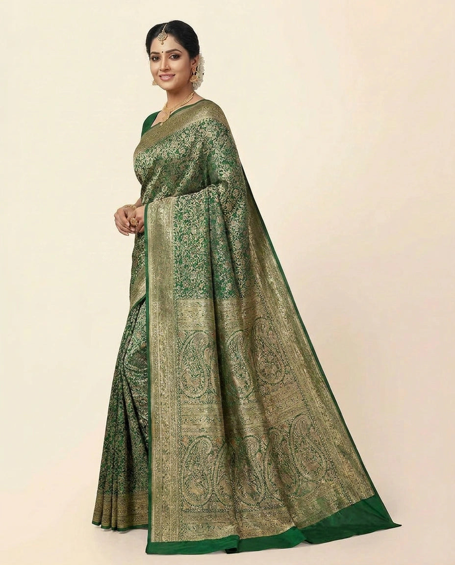 Traditional Silk Katan Banarasi Saree with Woven Zari Work view 3
