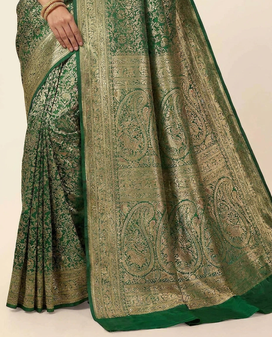 Traditional Silk Katan Banarasi Saree with Woven Zari Work view 4