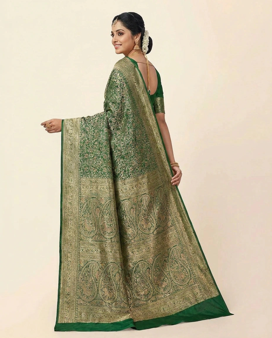 Traditional Silk Katan Banarasi Saree with Woven Zari Work view 5