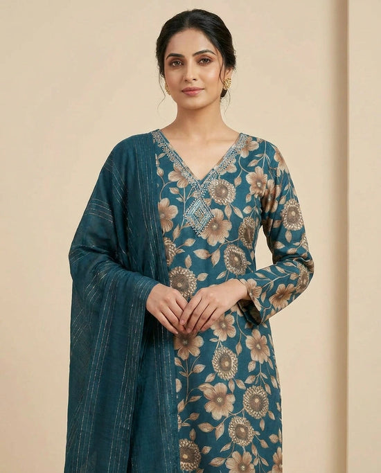 Cotton Straight Suit with Cutdana Embellishment Online India - Rangoli India