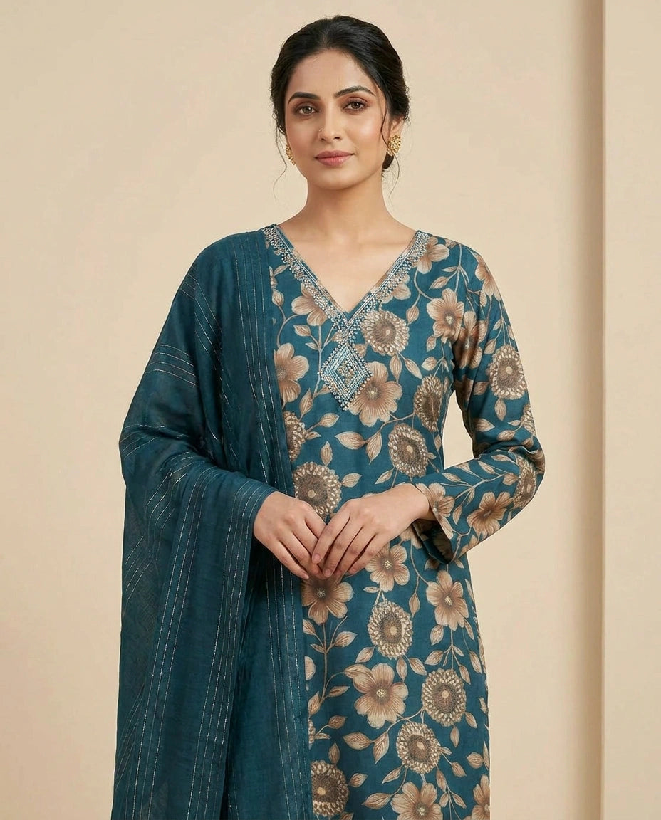 Cotton Straight Suit with Cutdana Embellishment Online India - Rangoli India