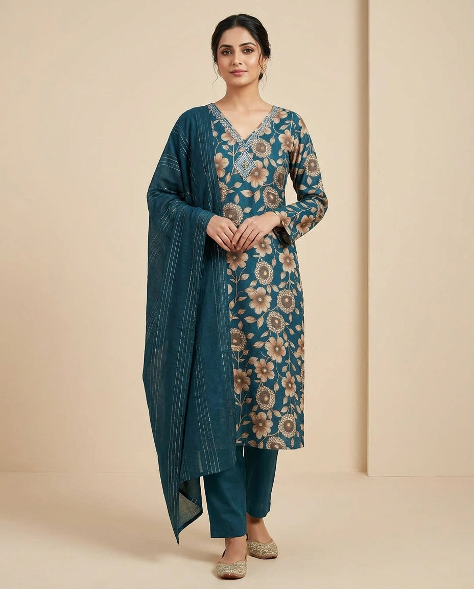 Cotton Straight Suit with Cutdana Embellishment Online India - Rangoli India