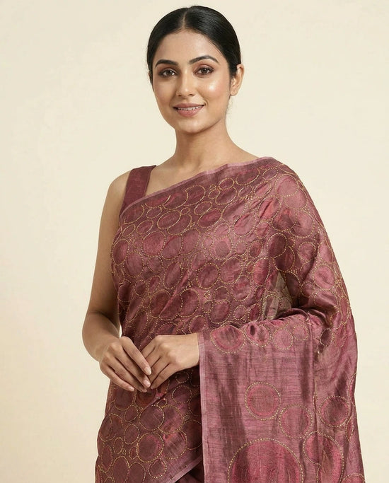 Tussar Silk Embroidered Saree for Daily Wear - Rangoli India