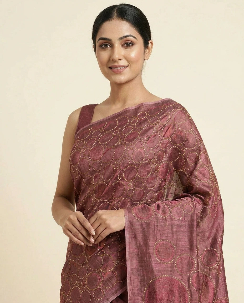 Tussar Silk Embroidered Saree for Daily Wear - Rangoli India