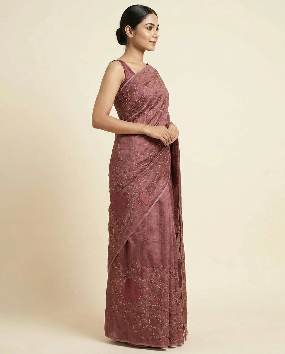 Tussar Silk Embroidered Saree for Daily Wear - Rangoli India
