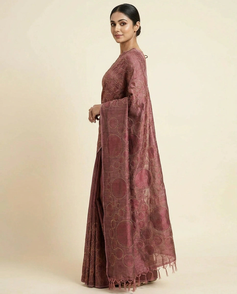 Tussar Silk Embroidered Saree for Daily Wear - Rangoli India