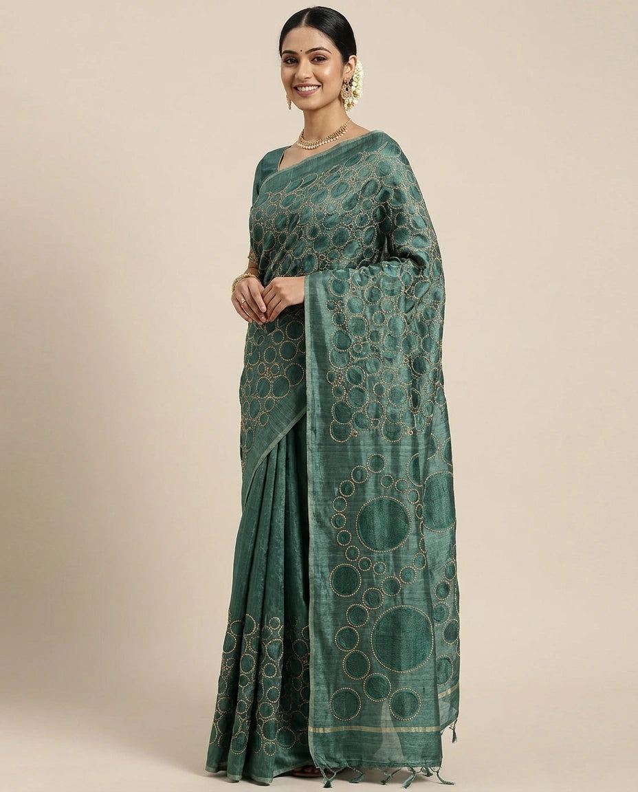 Tussar Silk Embroidered Saree for Daily Wear - Rangoli India