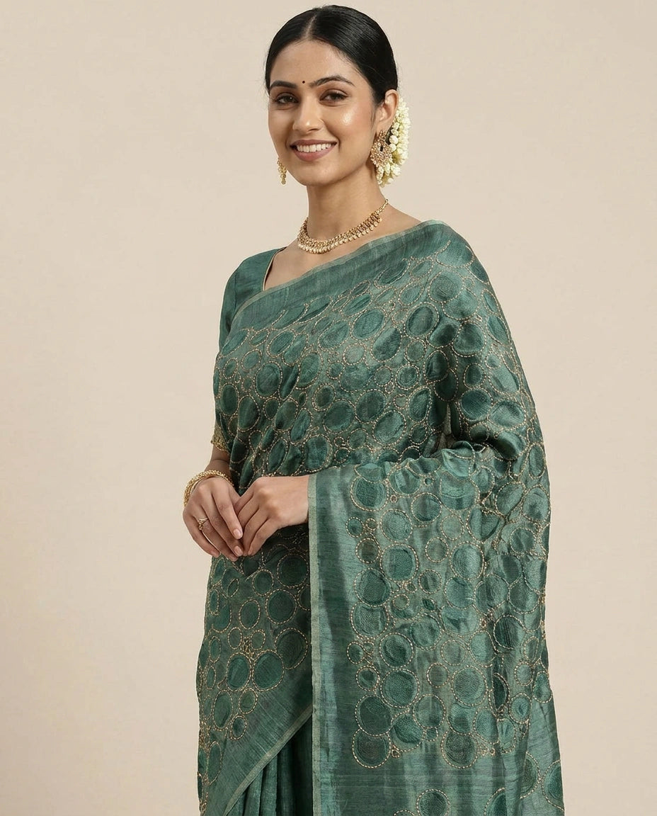 Tussar Silk Embroidered Saree for Daily Wear - Rangoli India