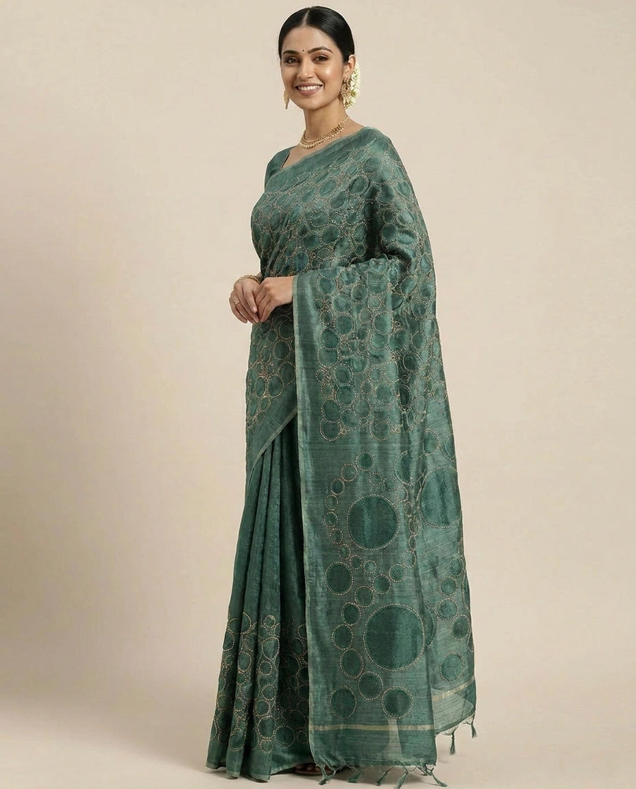 Tussar Silk Embroidered Saree for Daily Wear - Rangoli India
