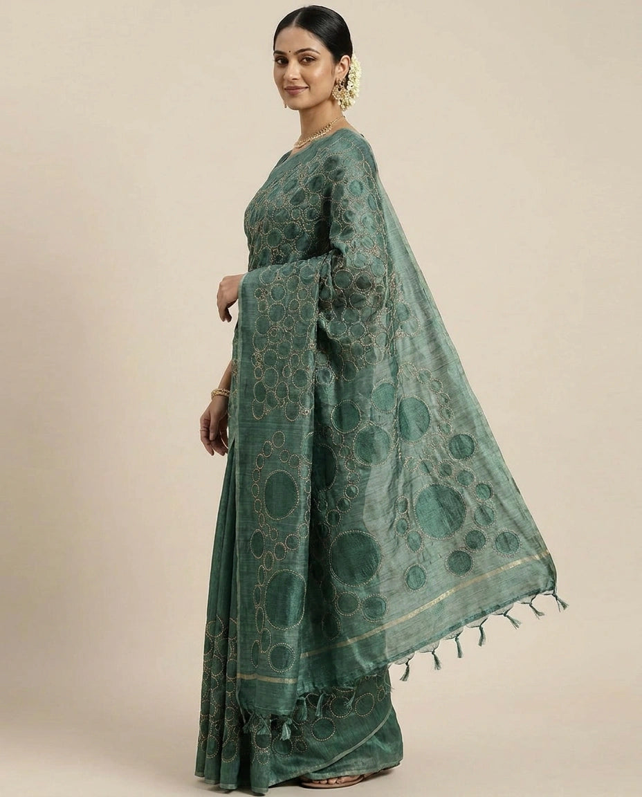 Tussar Silk Embroidered Saree for Daily Wear - Rangoli India