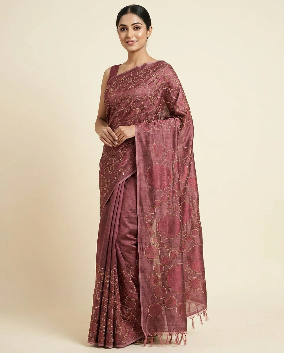 Tussar Silk Embroidered Saree for Daily Wear - Rangoli India