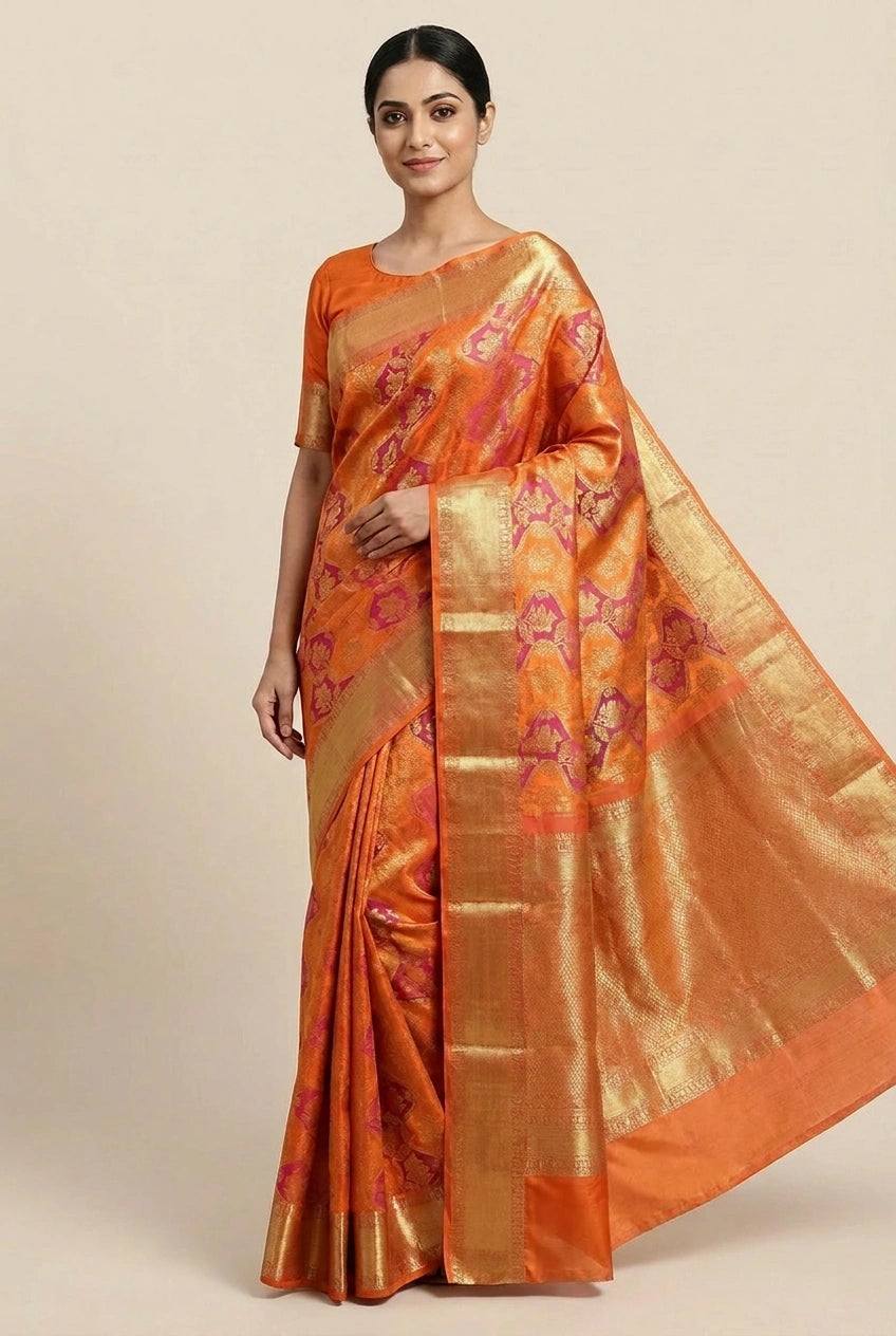 Royal Kanchipuram Silk Saree with Gold Zari Motifs
