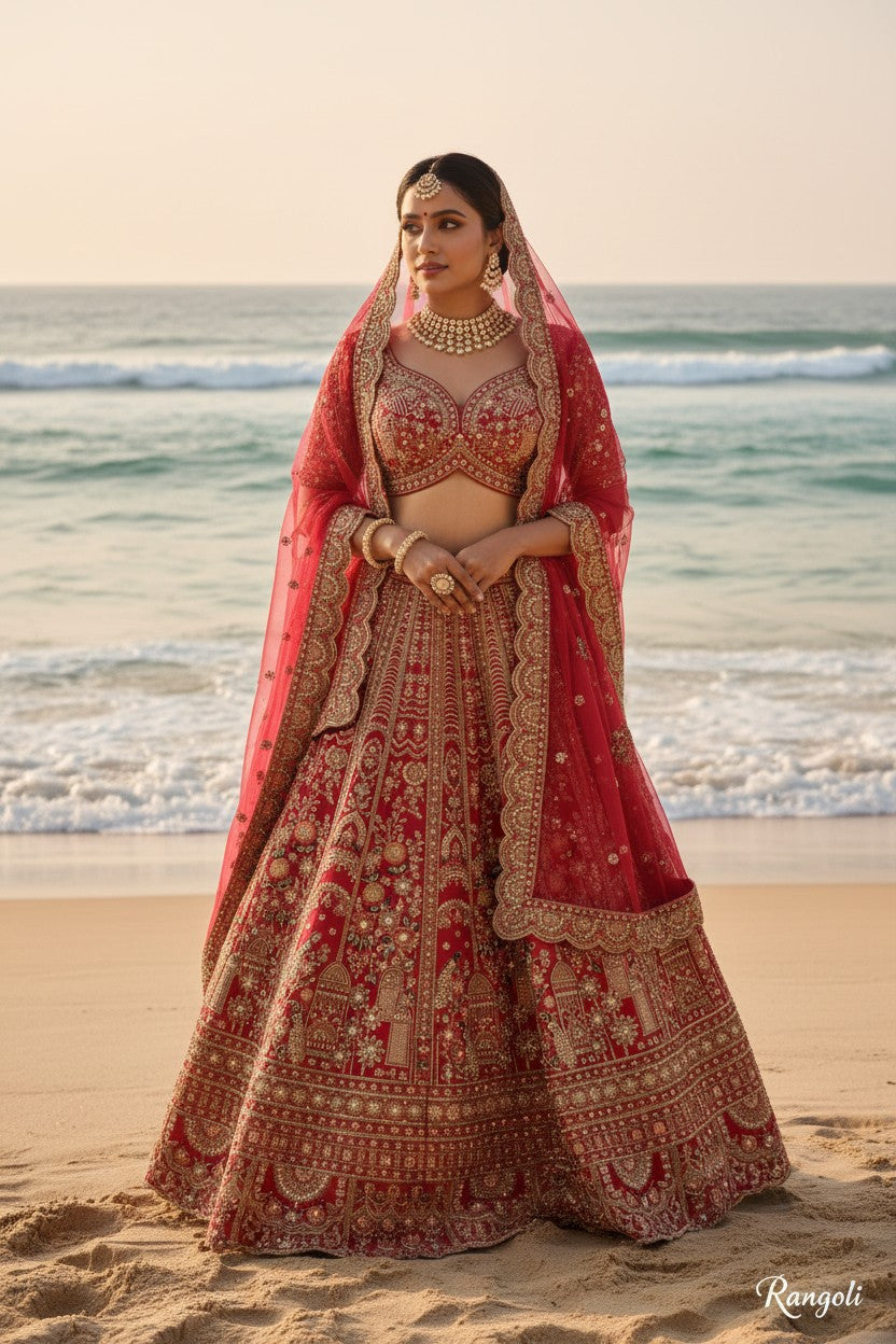 Rani Raw Silk Lehenga Set with Gota Patti for Wedding Wear