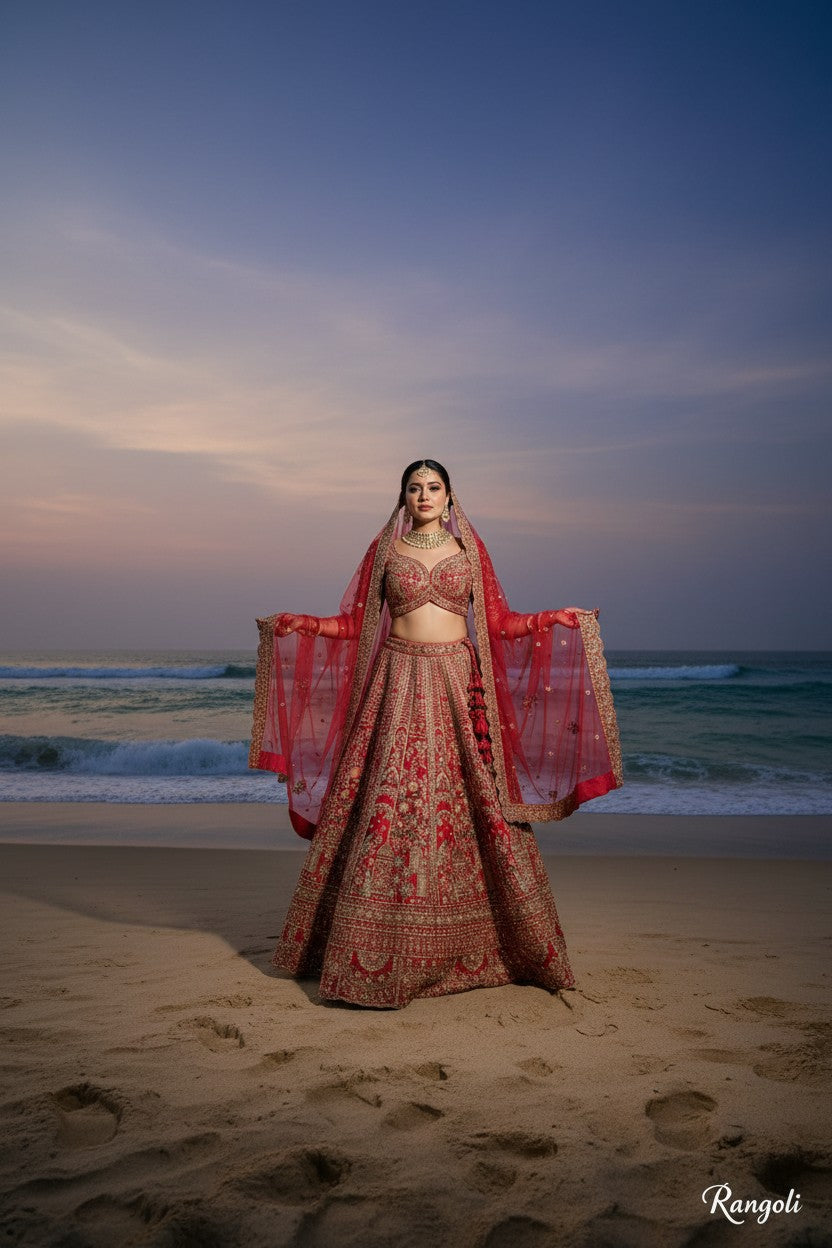 Rani Raw Silk Lehenga Set with Gota Patti for Wedding Wear