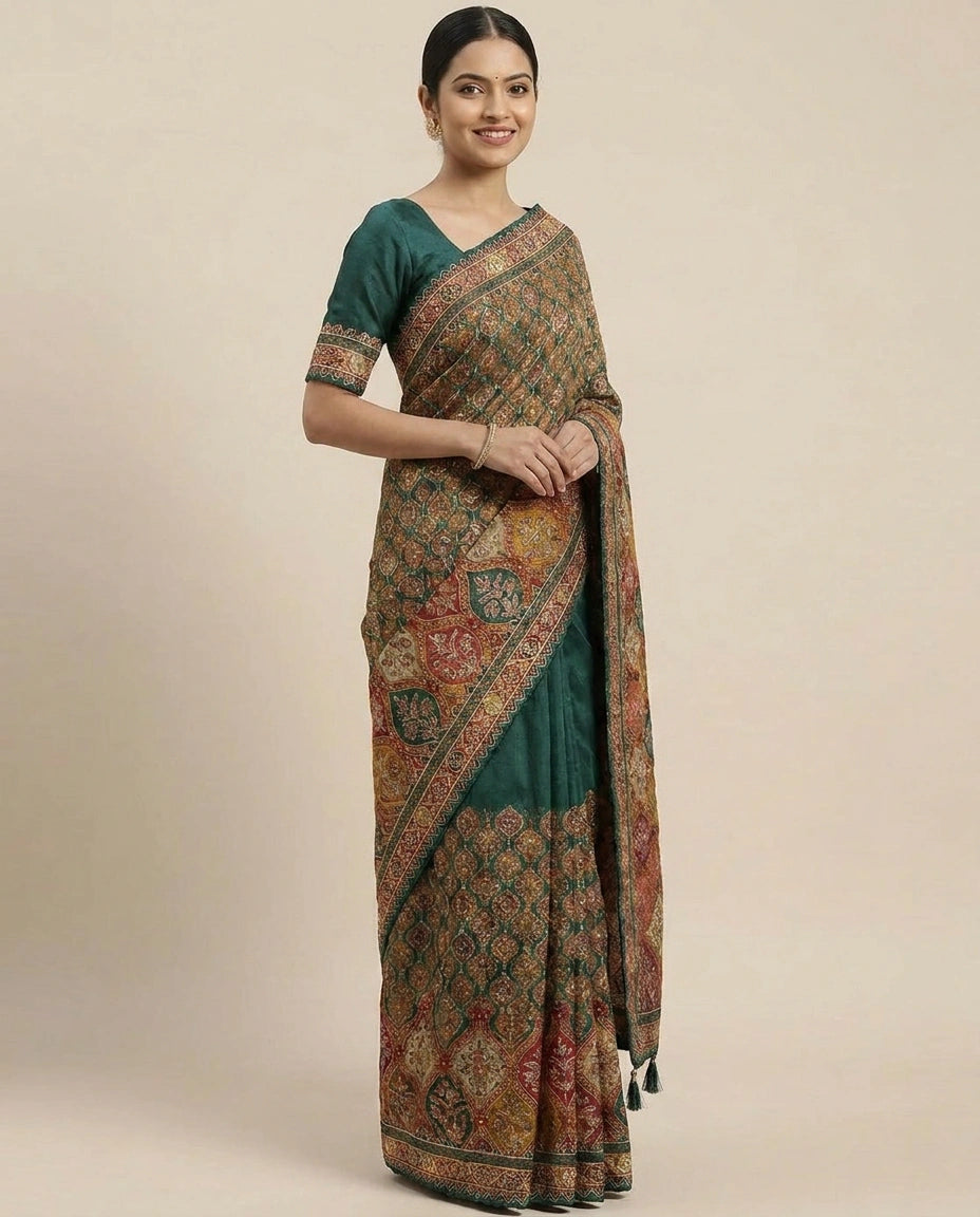 Crepe Silk Embroidered Saree - Rangoli India