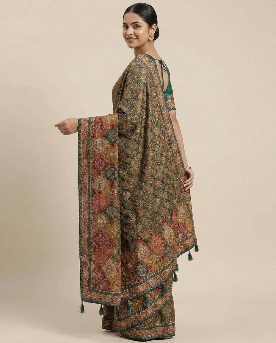 Crepe Silk Embroidered Saree - Rangoli India