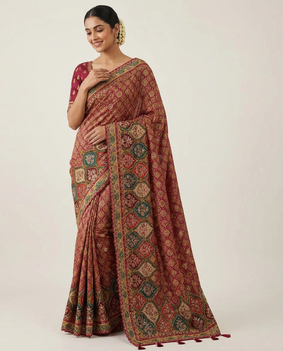 Crepe Silk Embroidered Saree - Rangoli India