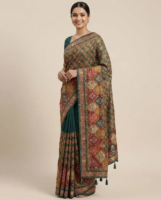 Crepe Silk Embroidered Saree - Rangoli India