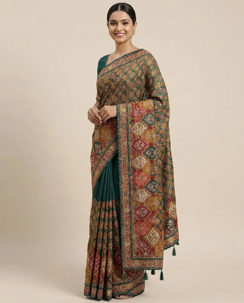 Crepe Silk Embroidered Saree - Rangoli India