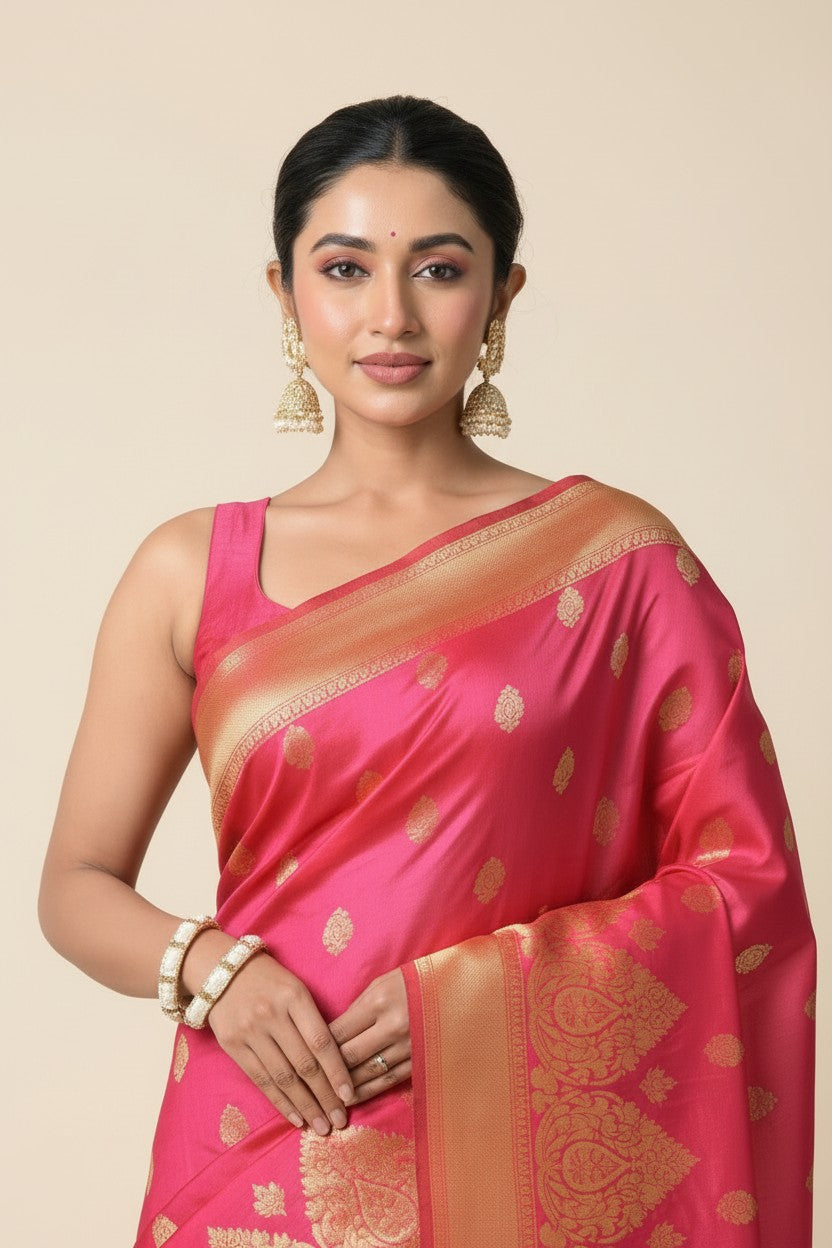 Handcrafted Pure Silk Katan Assamese Silk Saree - Magenta | Rangoli