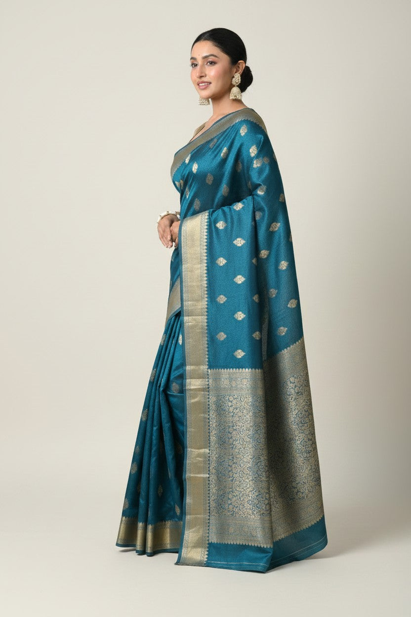 Handcrafted Pure Silk Katan Assamese Silk Saree - Green | Rangoli