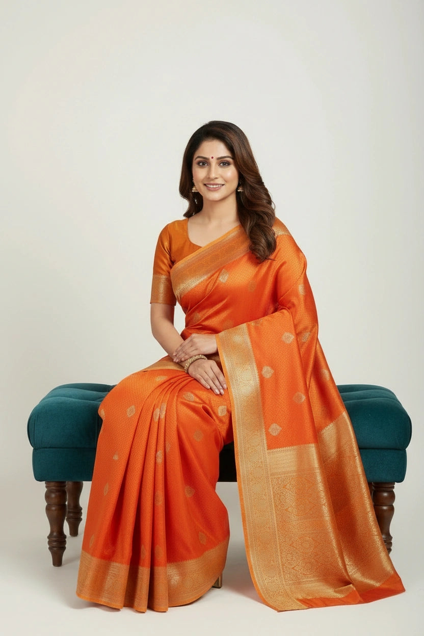 Handcrafted Pure Silk Katan Assamese Silk Saree - Yellow | Rangoli