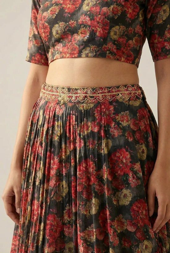 Grey Chinon Crop Top Lehenga with Sequin Work for Sangeet Night