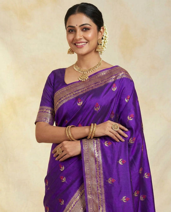 Purple Banarasi Saree in Silk Katan - Rangoli India